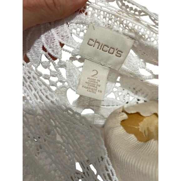 Chicos NWT Size 2 Womens Large Alabaster Floral Lace Sleeve Blouse MSRP $109 - Picture 6 of 7